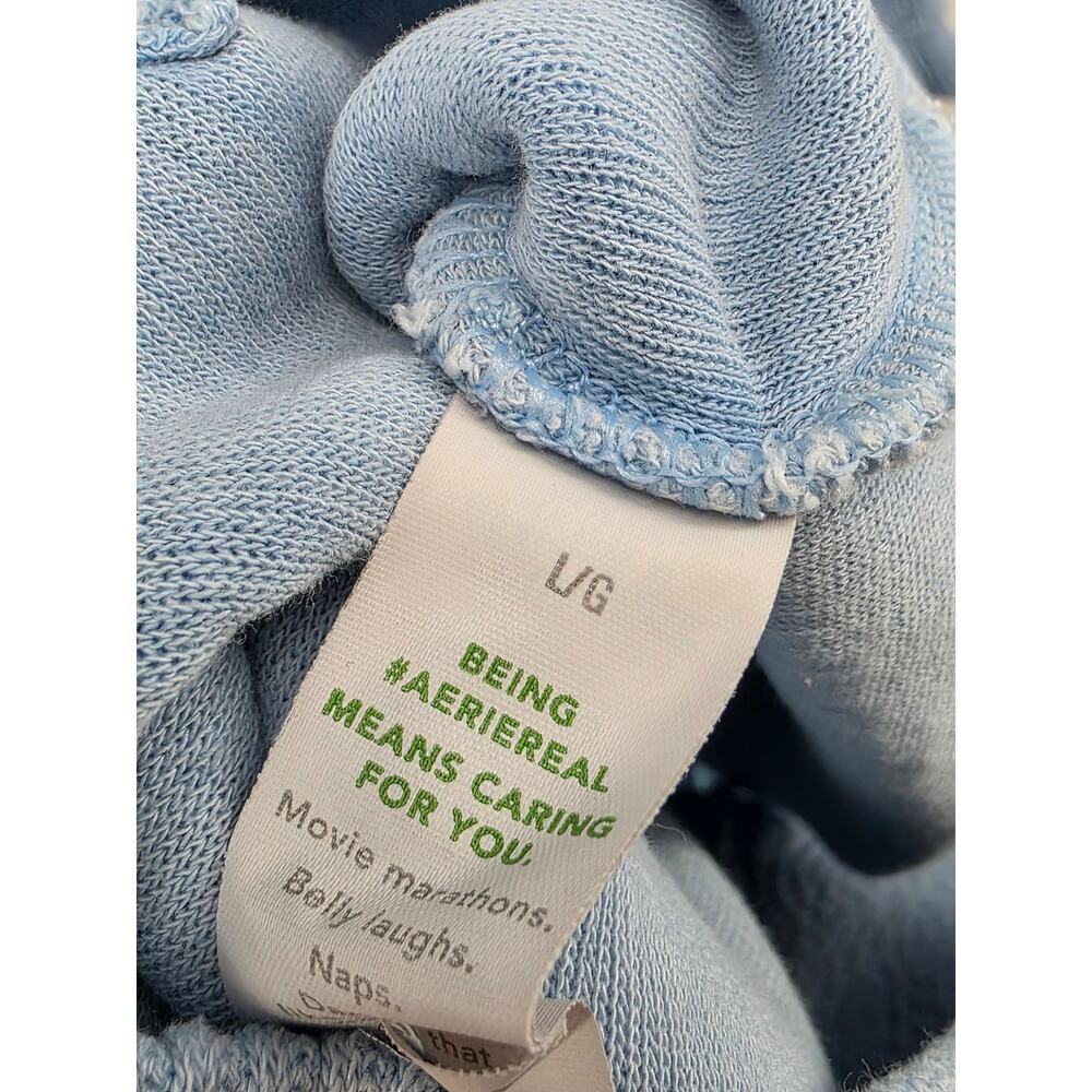 Aerie Ribbed Distressed Full Zip Light Blue Hooded Sweatshirt Size Large - Picture 4 of 5